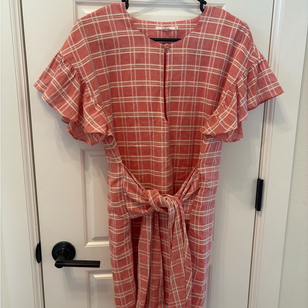 Tularosa Coral Checkered Mini Dress